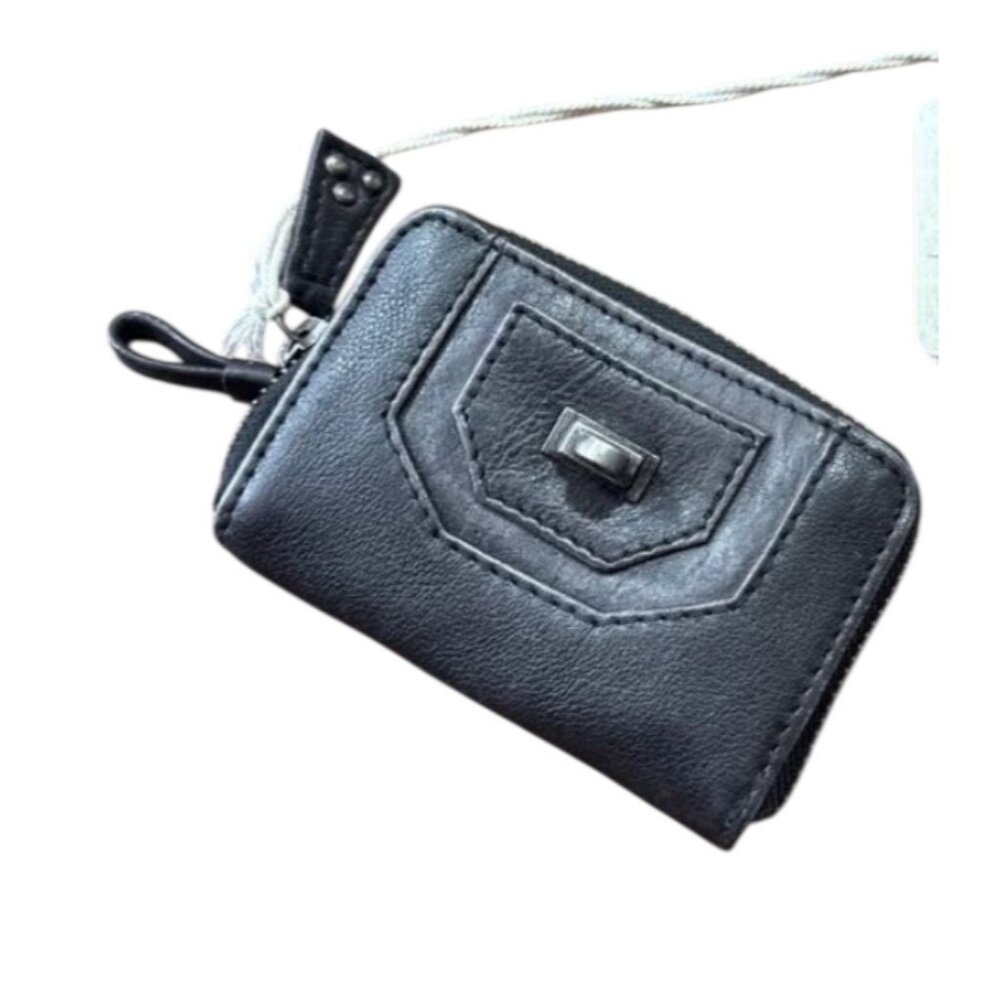 WE THE FREE Lock Wallet Leather Black Grey Colorblock Zip Around Womens Wallet - Picture 2 of 7